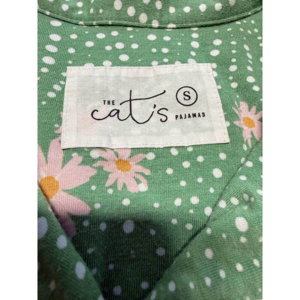 The Cat's Pajamas 2 Pc Pima Cotton‎ Shirt & Ankle Pants Green Floral Sz Small - Picture 3 of 9